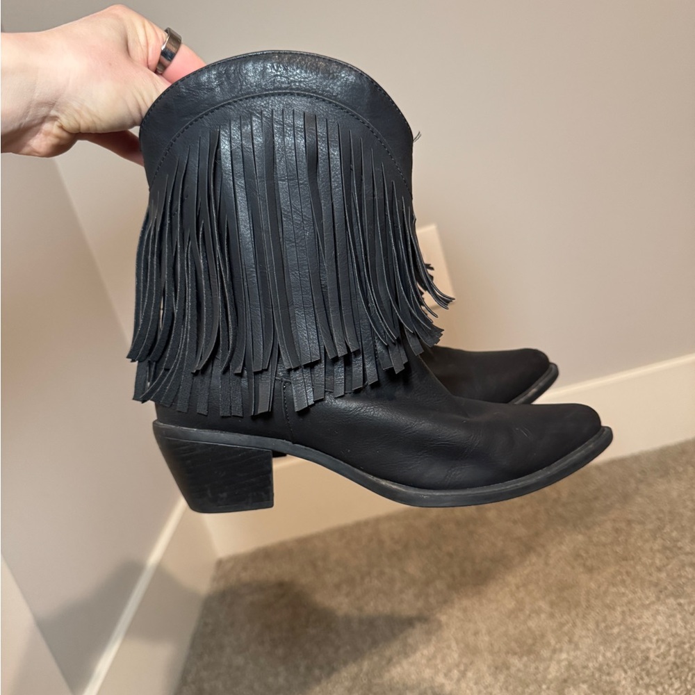 Roper Fringe Black Cowboy Western Ankle Boots 7